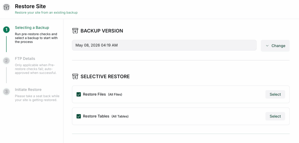 Restore website via blogvault