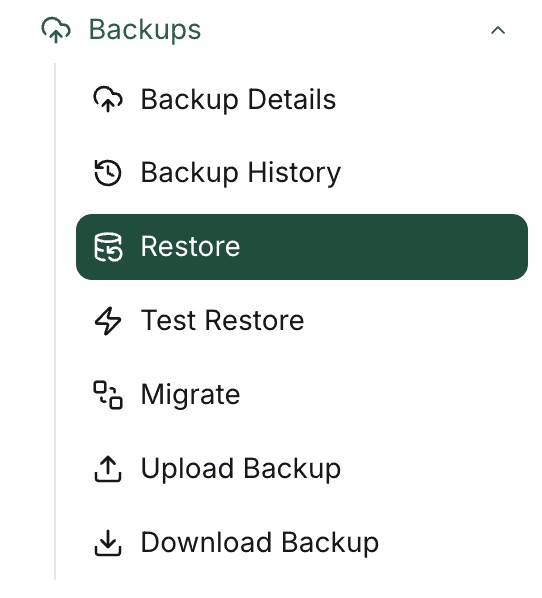 Backups > Restore BlogVault