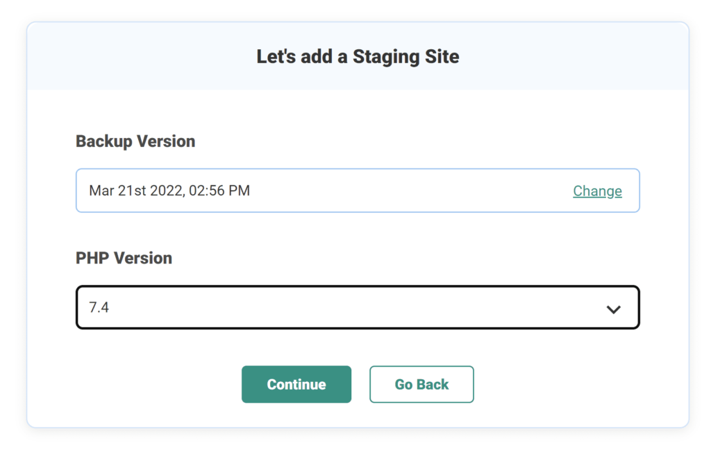 Select the backup that you will use for your staging area.