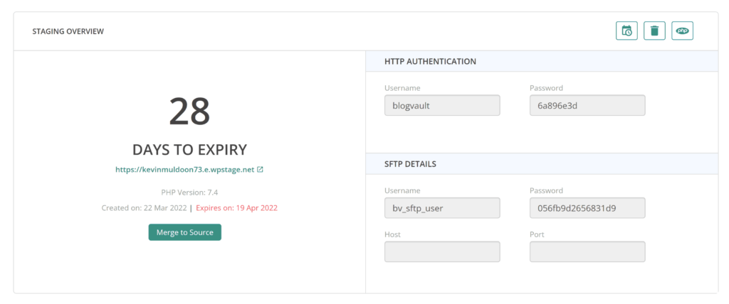 The staging overview page.