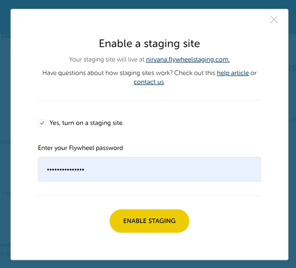 Enabling a staging site in Flywheel.