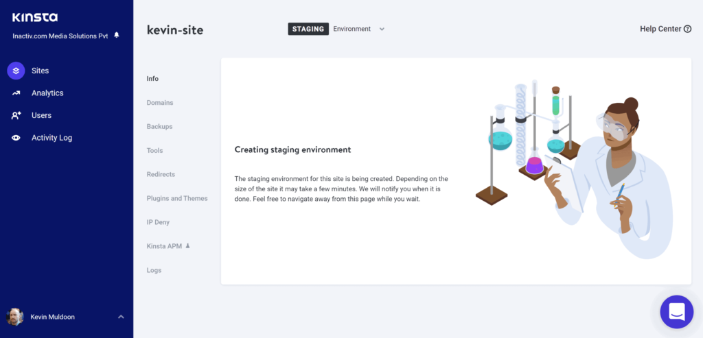 Kinsta will notify you when your staging website has been created.