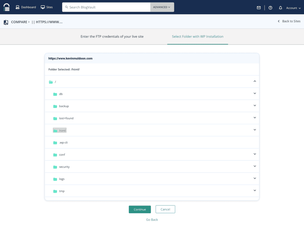 Select the directory where WordPress is installed.