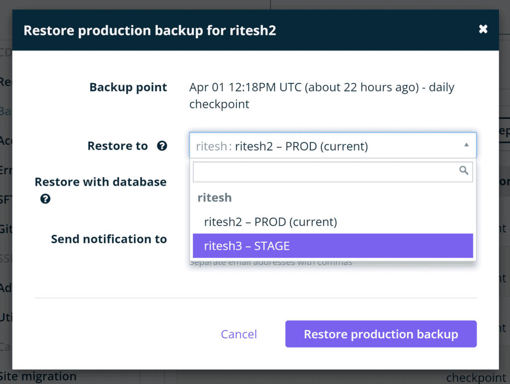 Creating a staging environment in WP Engine.