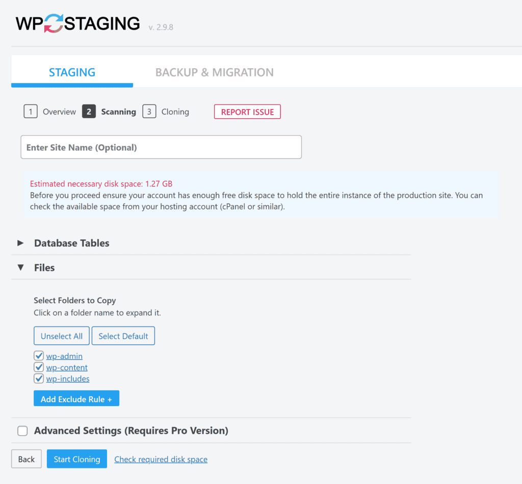 WP Staging lets you choose what is copied.