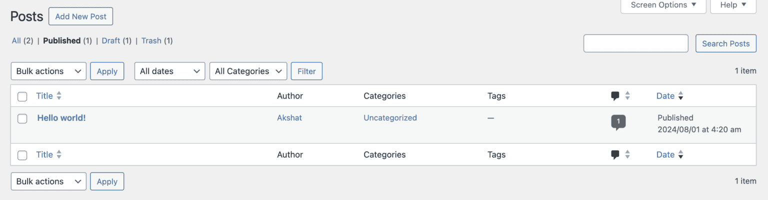 WordPress Reading Settings showing the selected Posts page