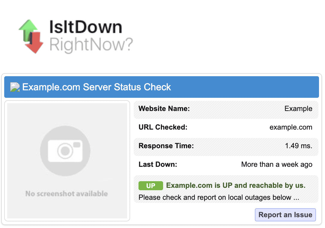 Website uptime checker showing whether a site is currently down