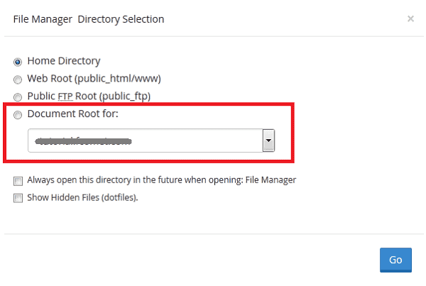 cPanel directory selection