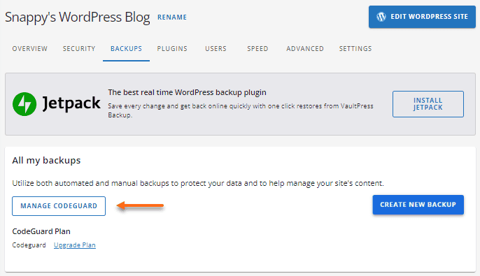 Manage HostGator codeguard