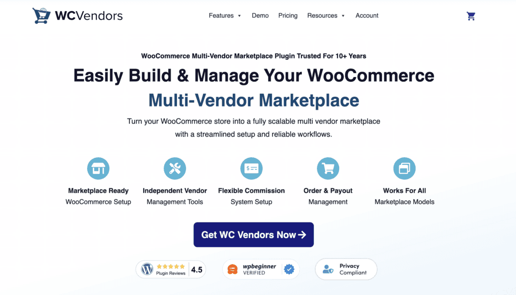 WC vendors homepage