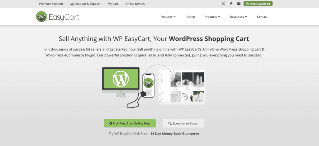 WP easy cart homepage