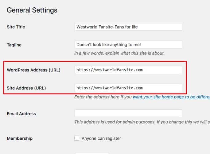 General settings in WordPress Admin