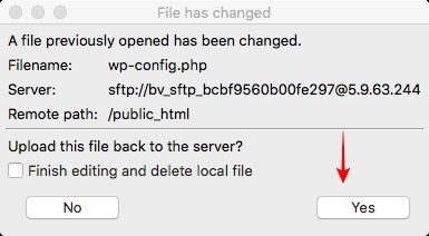 Prompt by FileZilla to save changes