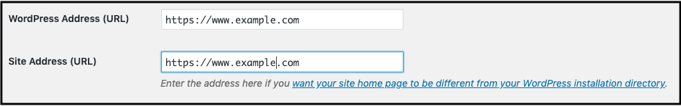 change the site url in wordpress admin dashboard
