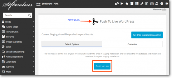 Select Push to Live WordPress on you Web Host