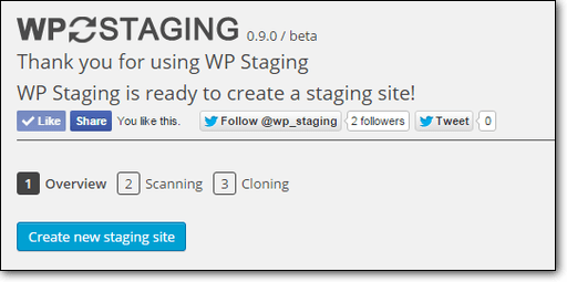WP Staging Plugin Dashboard