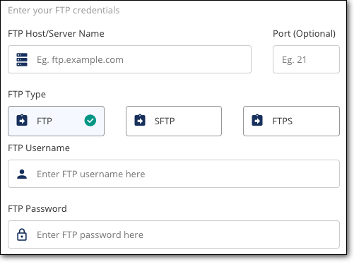 Enter FTP credentials on BlogVault 