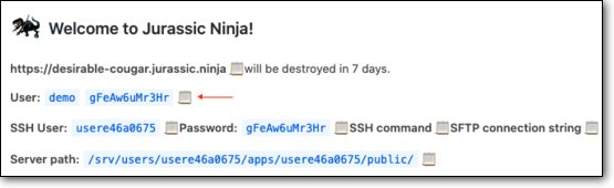 Username and password for jurassic ninja