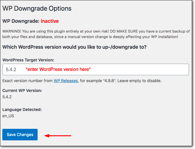 WP downgrade to downgrade WordPress to previous version