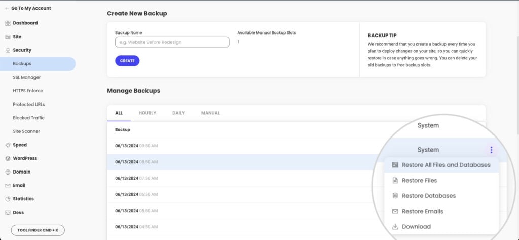 Download option siteground