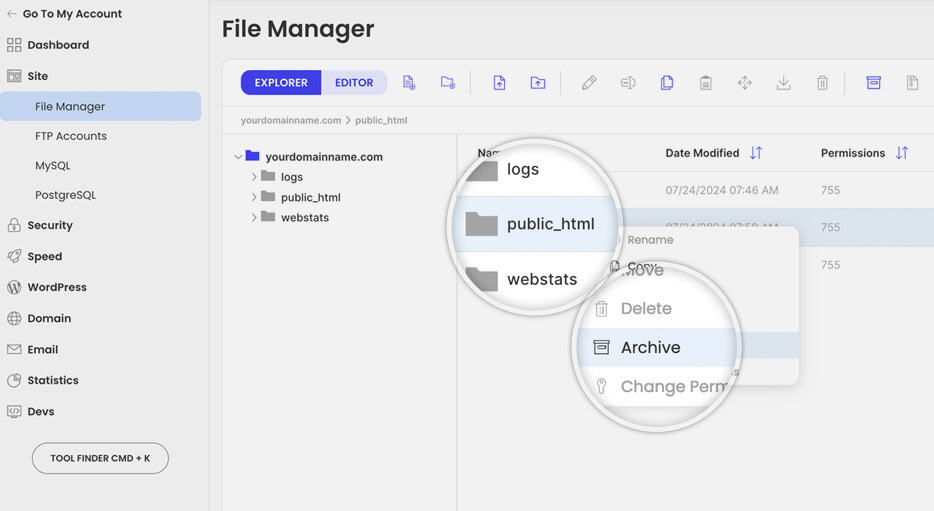 create archive of site files