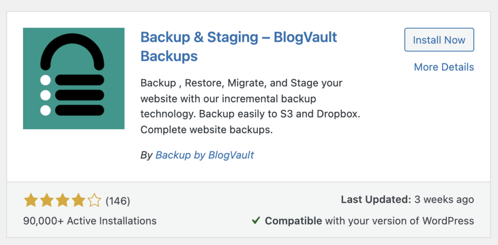backup WordPress site using BlogVault
