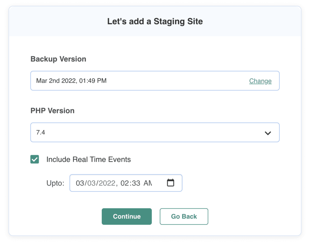 Create staging site using BlogVault