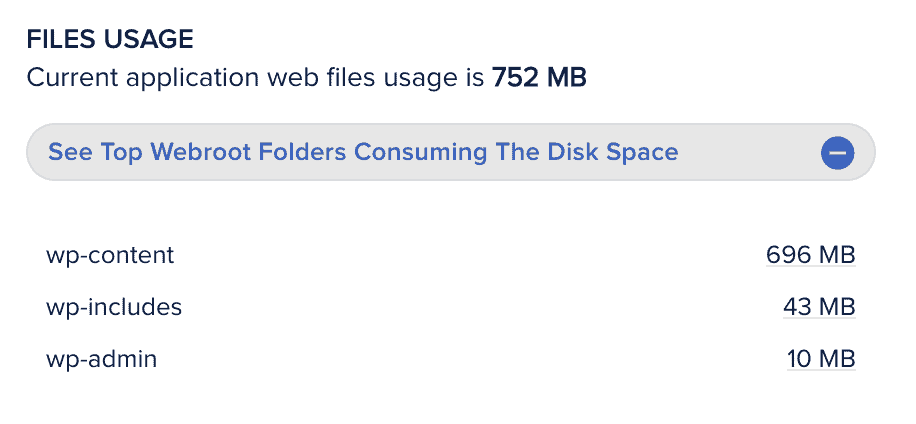 Backup files usage data in updraftplus