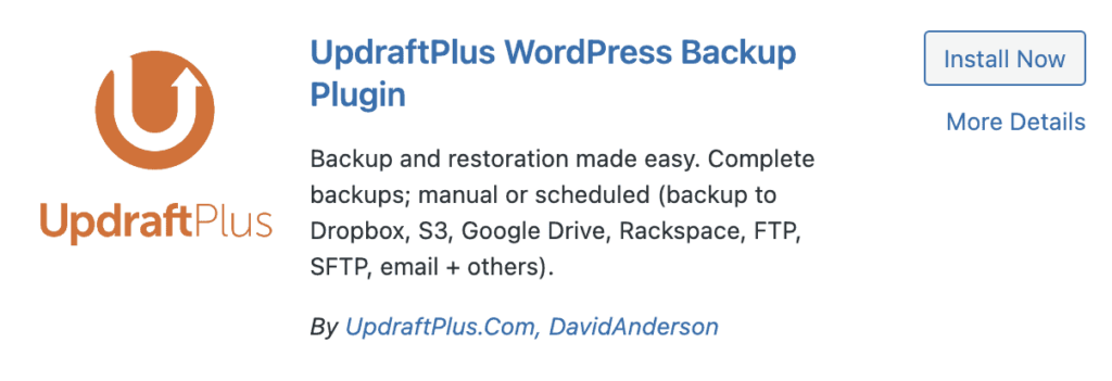 Updraftplus WP backup plugin