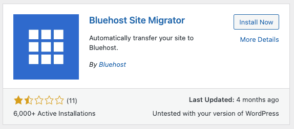 Bluehost site migrator