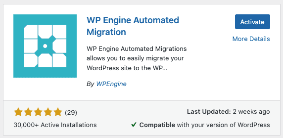 WP engine automated migration