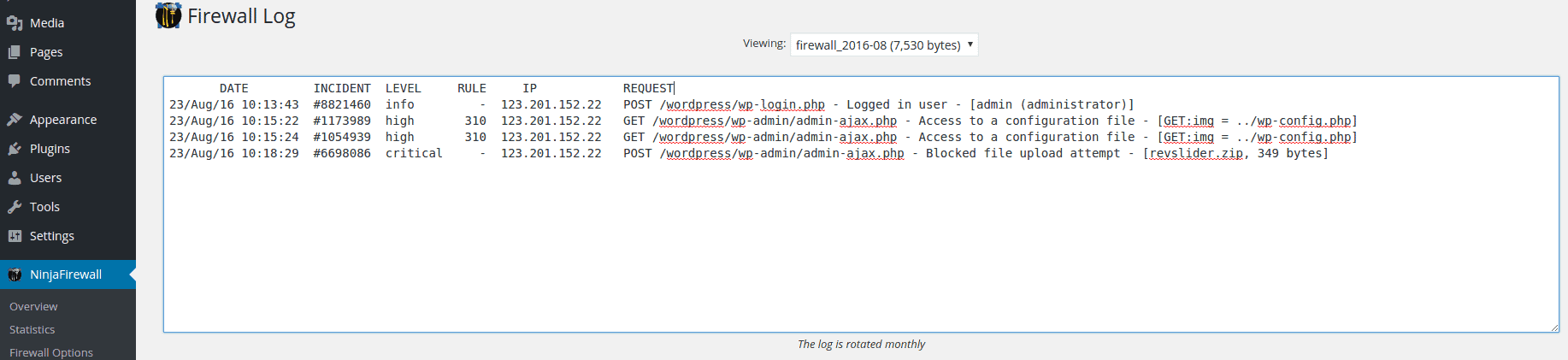 The Firewall Log for Arbitrary File Uploads