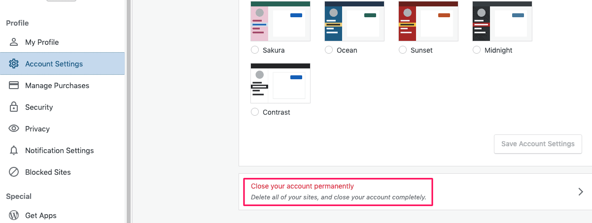 close your account permanently