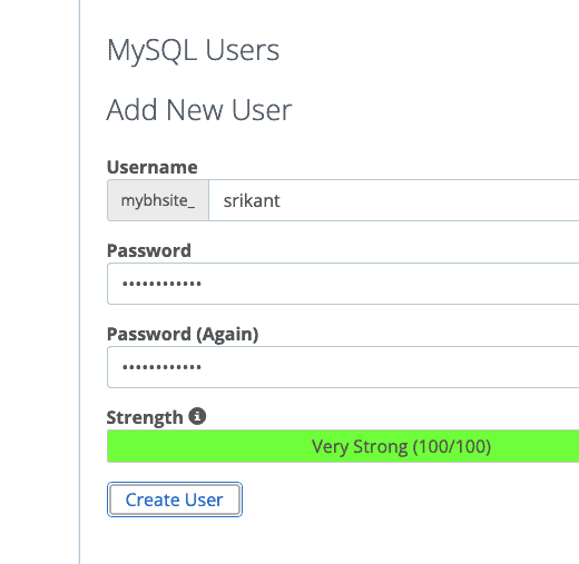 Create a new user for your Bluehost database.