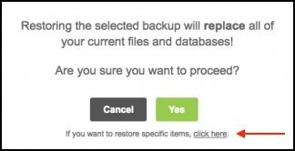 Confirming selected SiteGround backup restore