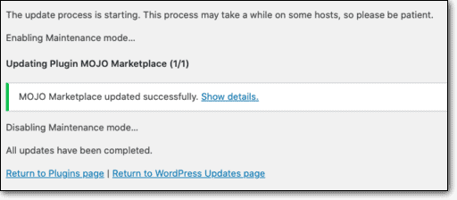 Message on WP-Admin Dashboard when WordPress Update is in progress 