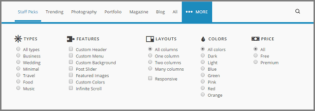 Different options for choosing WP theme