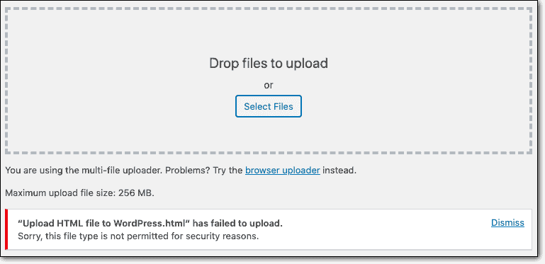 Error uploading HTML through Dashboard