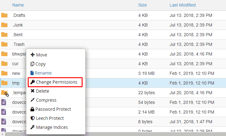File manager change permission