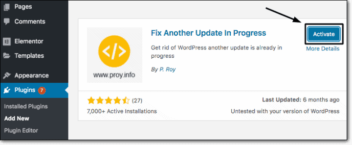 Install and activate the Fix Another Update In Progress plugin