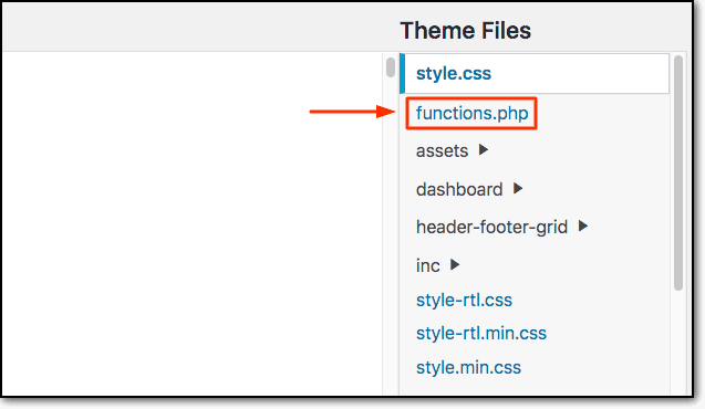 Locating the functions.php file in Theme Files