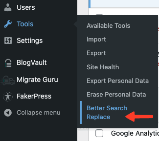 Tools > Better Search Replace
