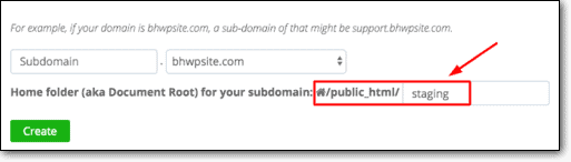 Create staging site under subdomain