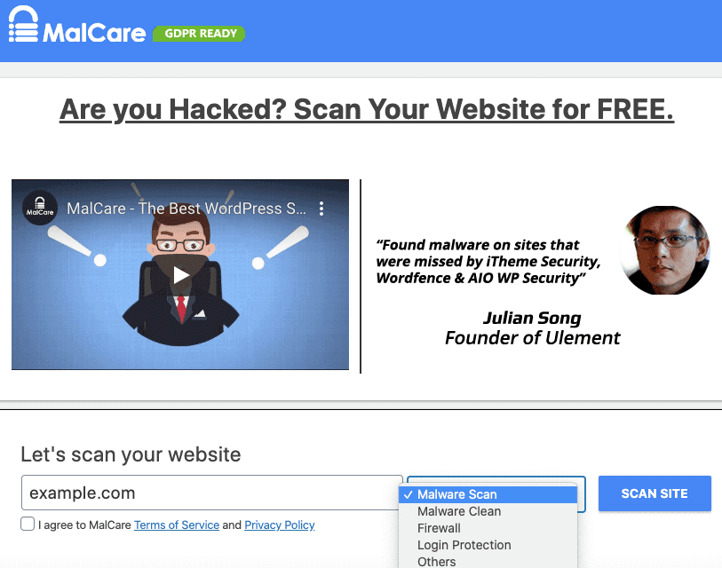 malcare scan site and remove godaddy malware