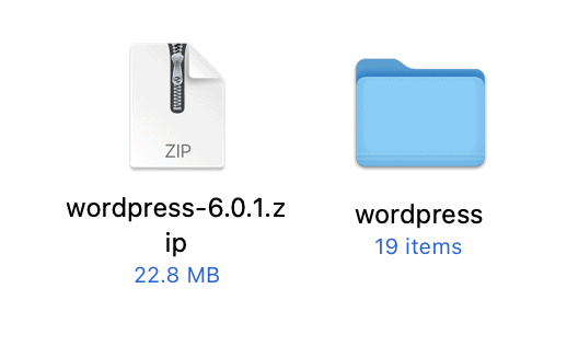 WordPress files zip folder