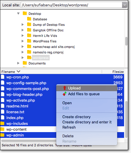 Upload files in filezilla