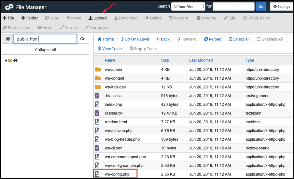 wp-config file in cPanel