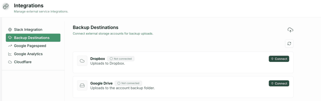 BlogVault backup destination