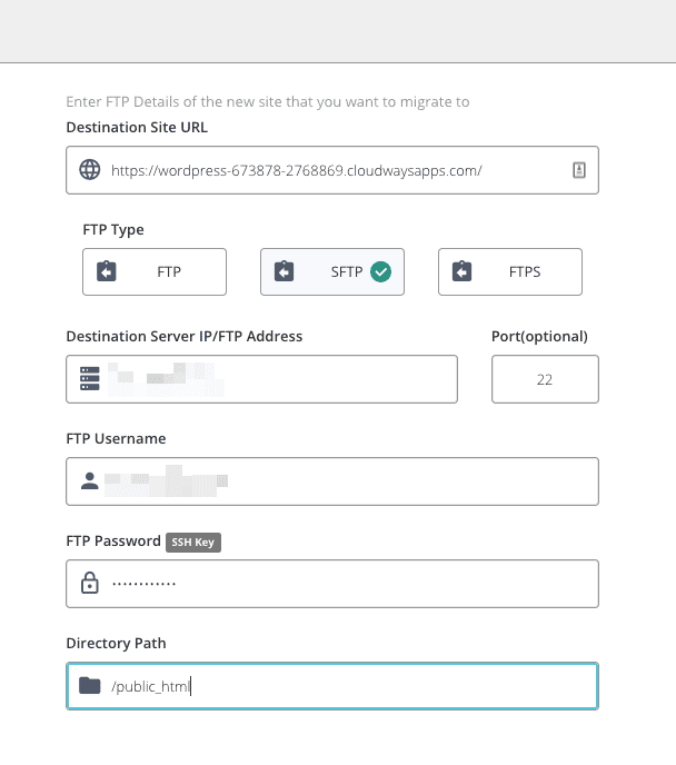 FTP details of the new site you want to migrate to