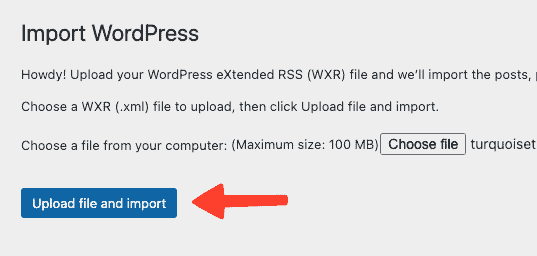 Uploading the exported wordpress.com content 